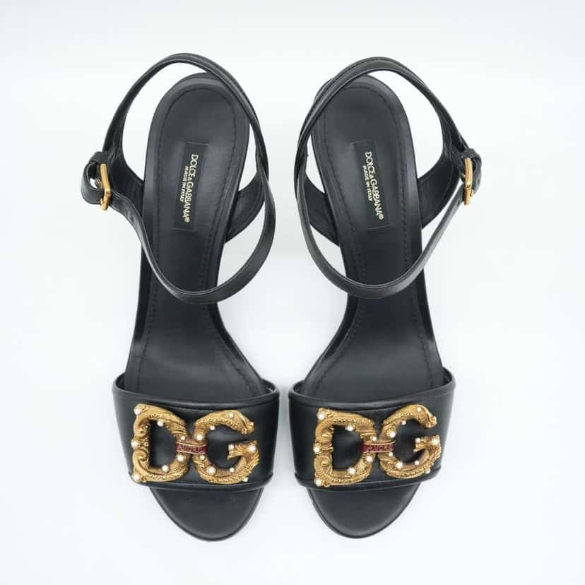 Dolce & Gabbana Sandals With D&G Amore Logo Calfskin Size 38 Black Leather Fair condition - Back View