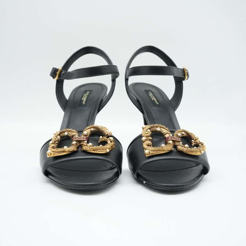 Dolce & Gabbana Sandals With D&G Amore Logo Calfskin Size 38 Black Leather Fair condition - Inside View