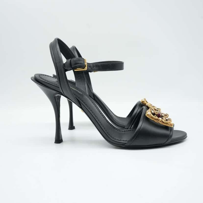 Dolce & Gabbana Sandals With D&G Amore Logo Calfskin Size 38 Black Leather Fair condition - Model View