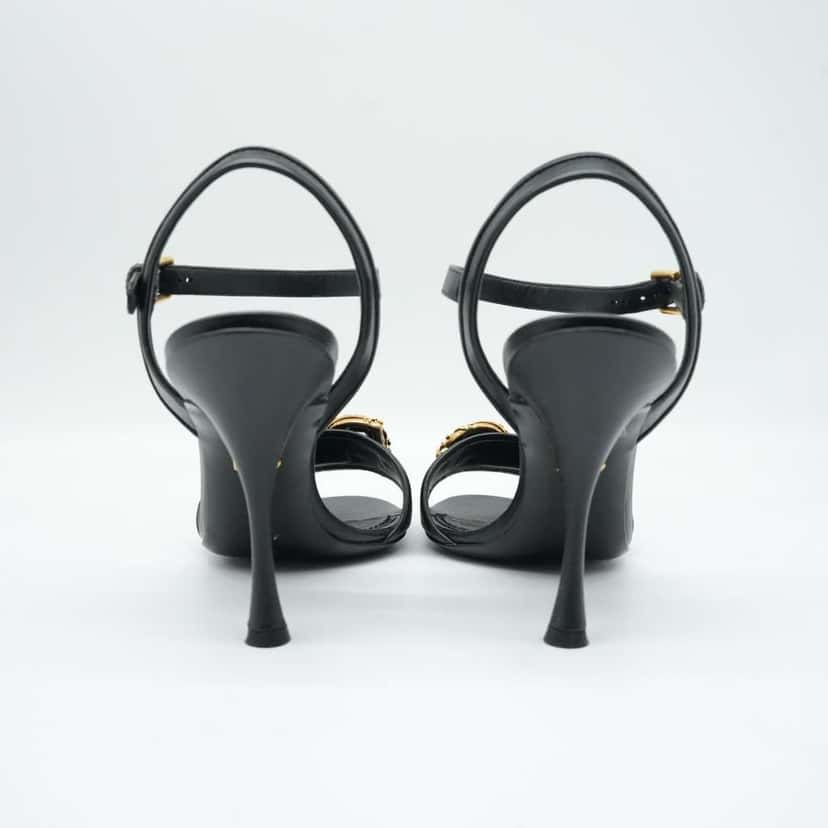 Dolce & Gabbana Sandals With D&G Amore Logo Calfskin Size 38 Black Leather Fair condition - Box View
