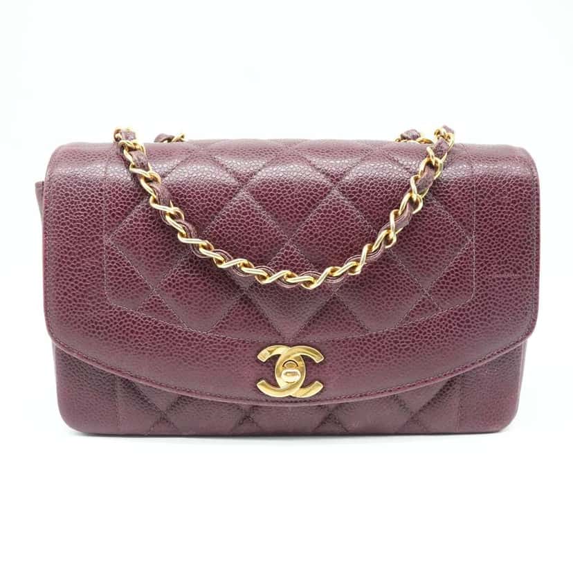 Chanel Chanel Diana Flap Bag Caviar Skin Burgundy Vintage Burgundy Fair condition - Front View