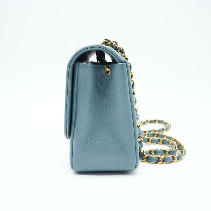 Chanel Diana Flap Bag Caviar Skin Light Blue (1994-1996) Blue Fair condition - Model View