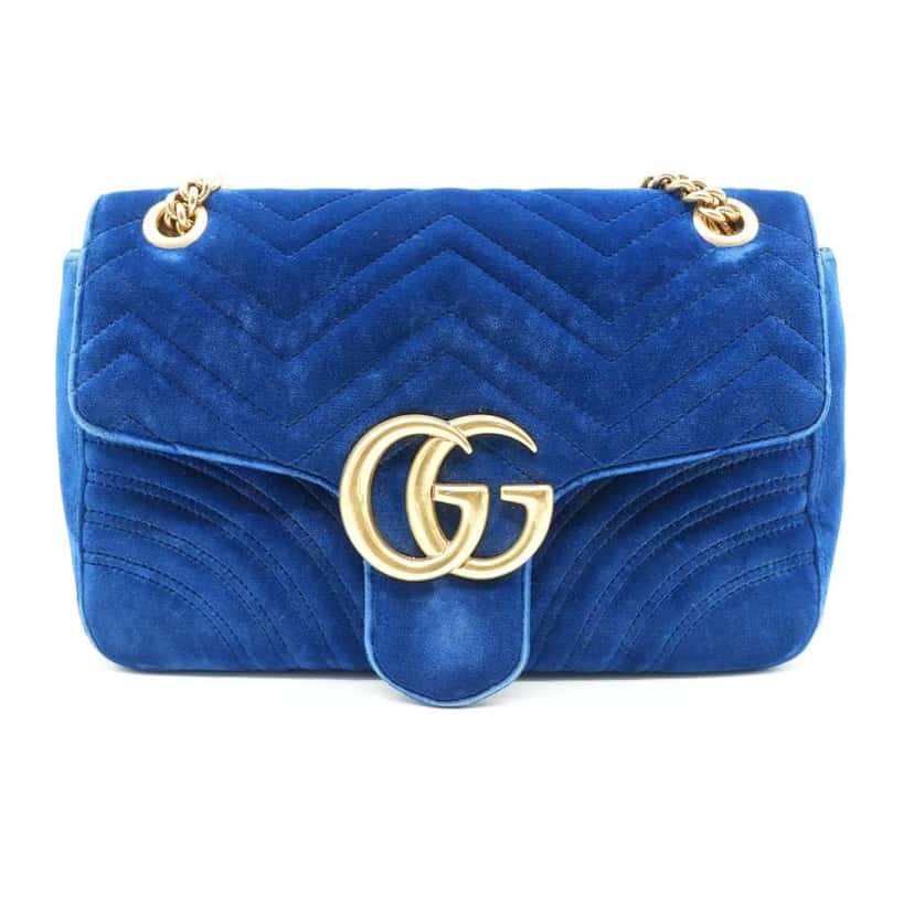 Gucci GG Marmont Shoulder Bag Navy Blue Velvet Blue Velvet Fair condition - Front View