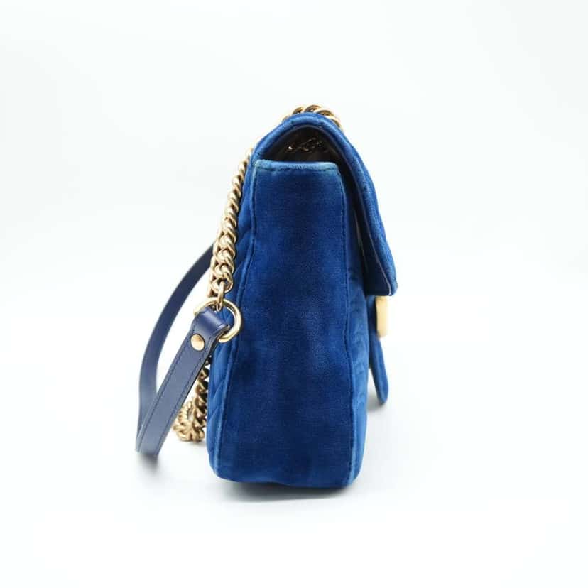 Gucci GG Marmont Shoulder Bag Navy Blue Velvet Blue Velvet Fair condition - Inside View