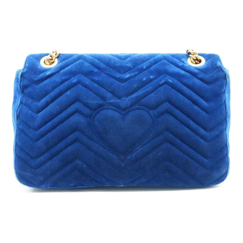 Gucci GG Marmont Shoulder Bag Navy Blue Velvet Blue Velvet Fair condition - Model View