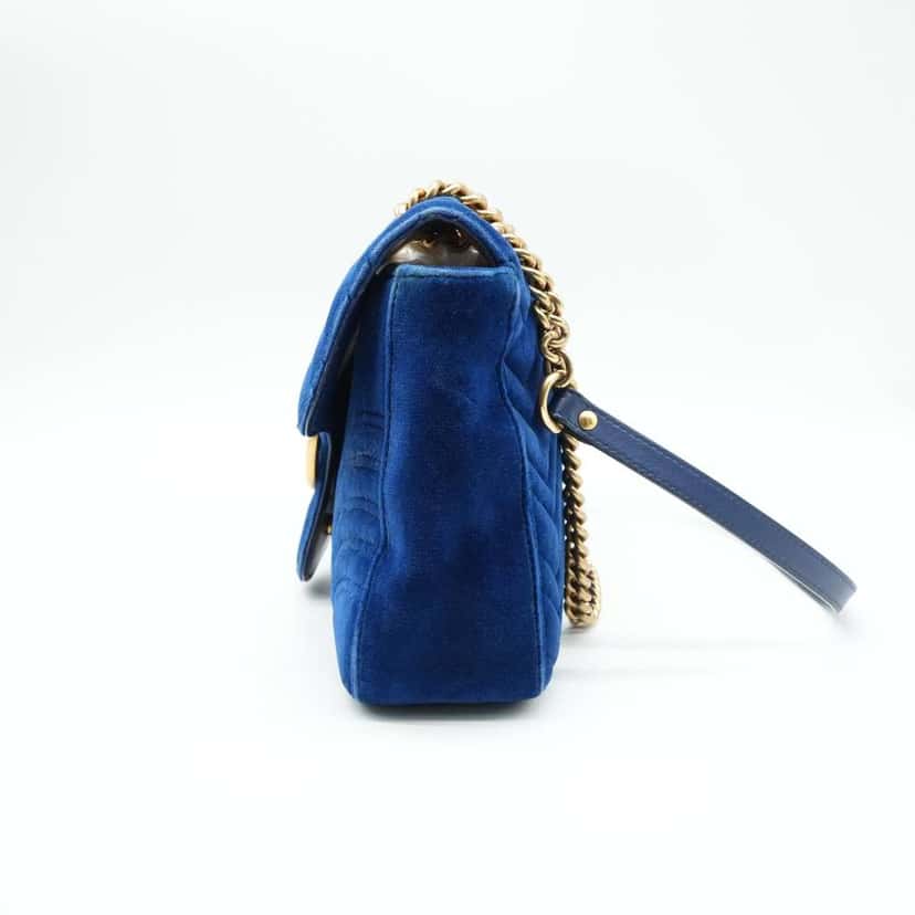 Gucci GG Marmont Shoulder Bag Navy Blue Velvet Blue Velvet Fair condition - Box View