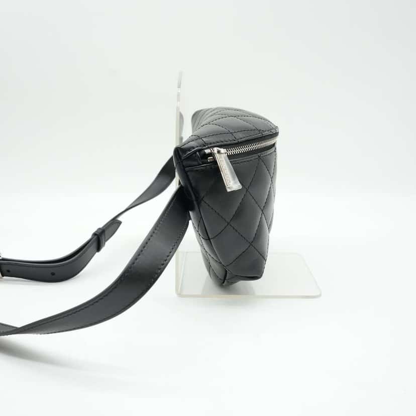 Chanel Uniform Black Quilted Waist Belt Bag Black Leather Good condition - Back View