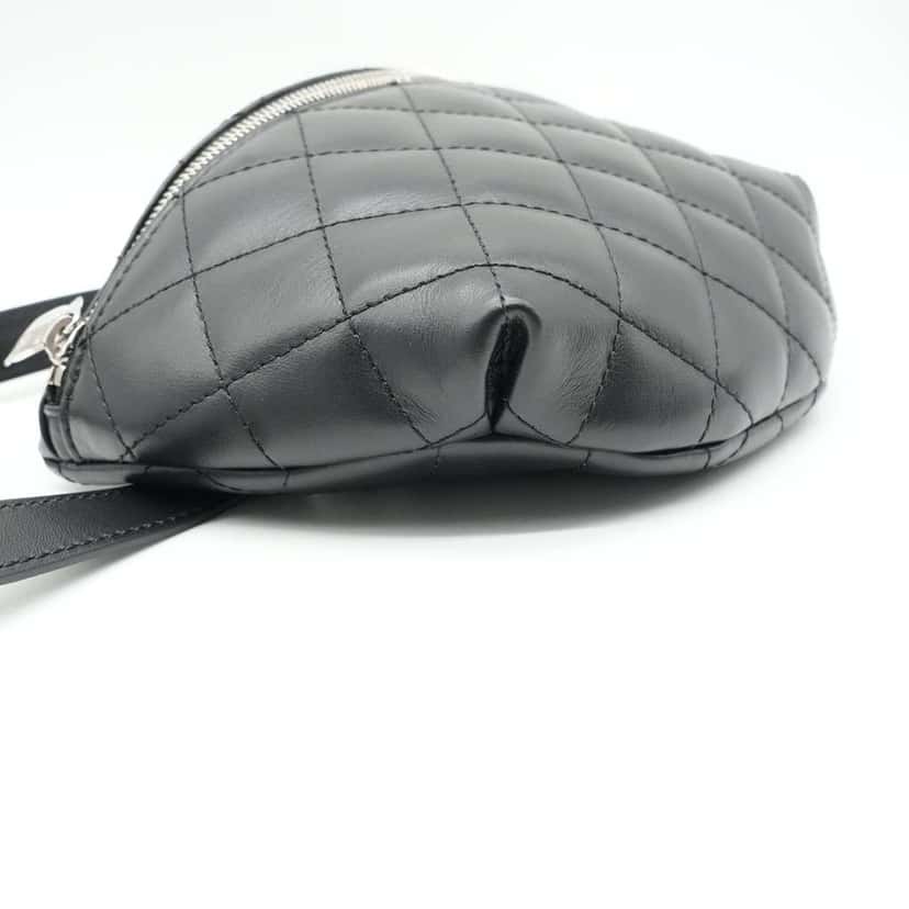 Chanel Uniform Black Quilted Waist Belt Bag Black Leather Good condition - Box View