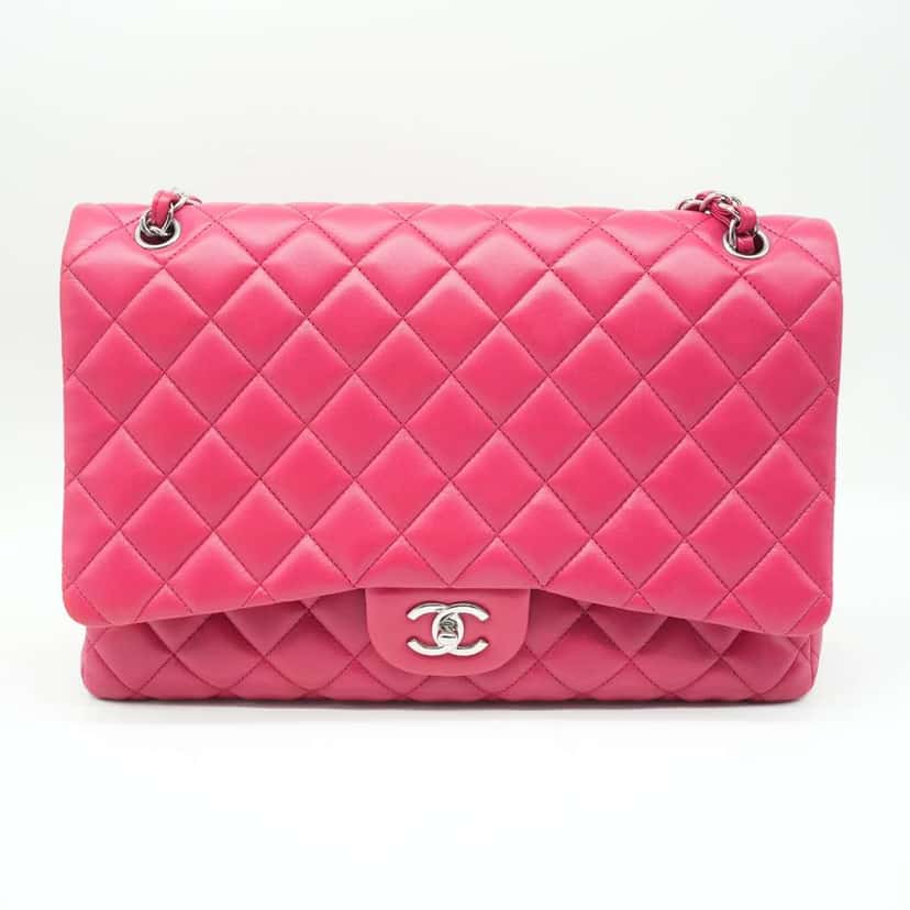 Chanel Maxi Classic Single Flap Pink Lambskin 13089787 Pink Fair condition - Back View