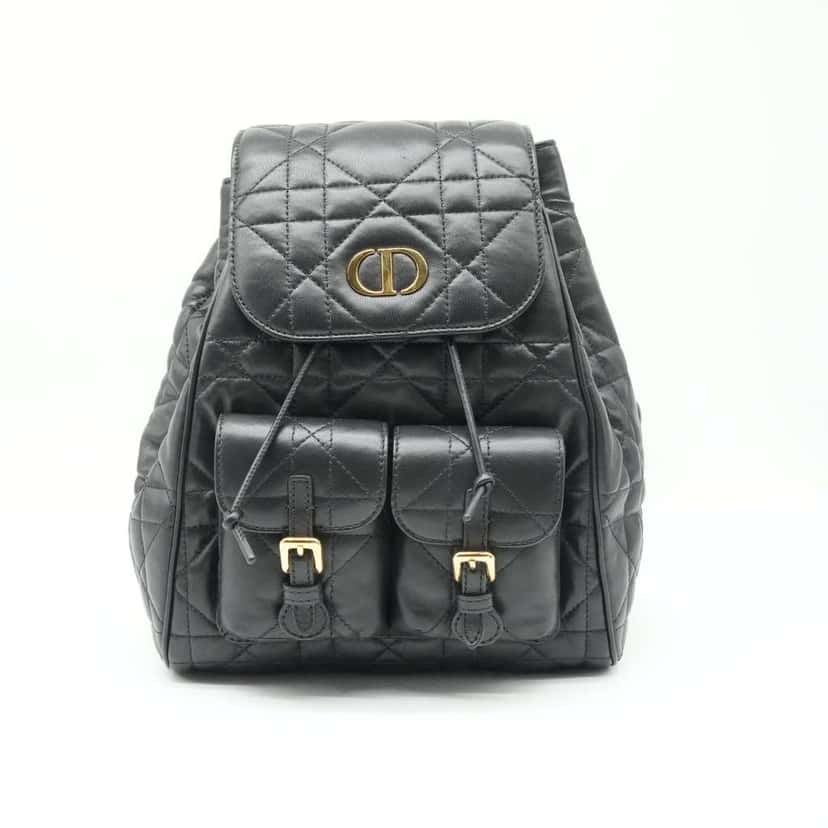 Dior Dior Caro backpack in black Macrocannage lambskin BO/DB/SR Black Leather Good condition - Front View