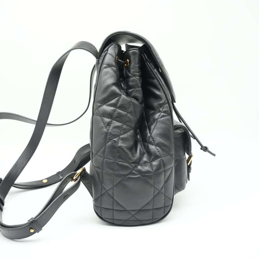 Dior Dior Caro backpack in black Macrocannage lambskin BO/DB/SR Black Leather Good condition - Back View