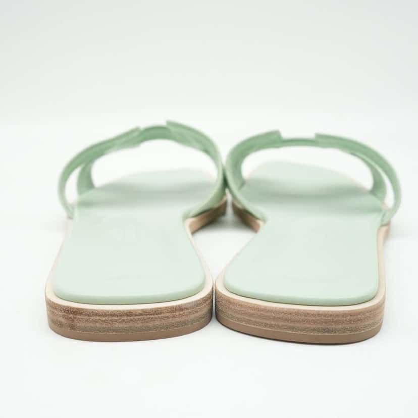 Hermès Oran Sandal Vert Jade D'Eau Epsom Size 37 Green Leather Fair condition - Box View