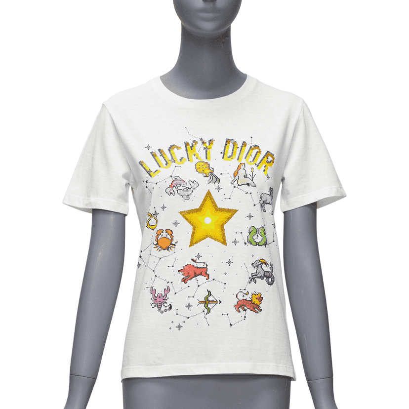 Dior Zodiac Pixel Tee White Cotton Never worn - Front View