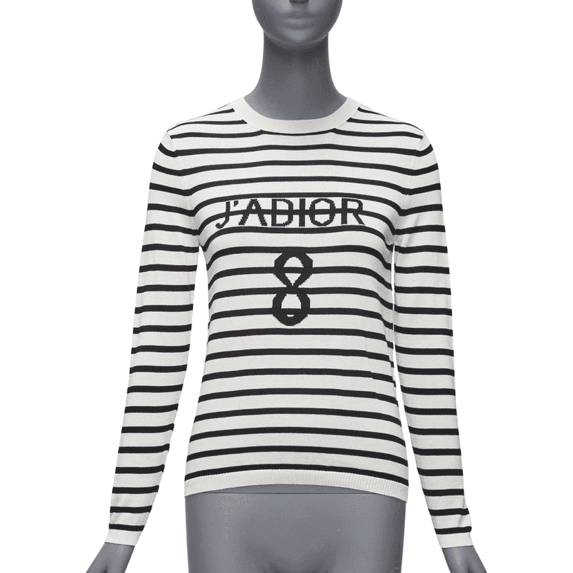 Dior J'Adior Stripe Sweater White Cotton Never worn - Front View