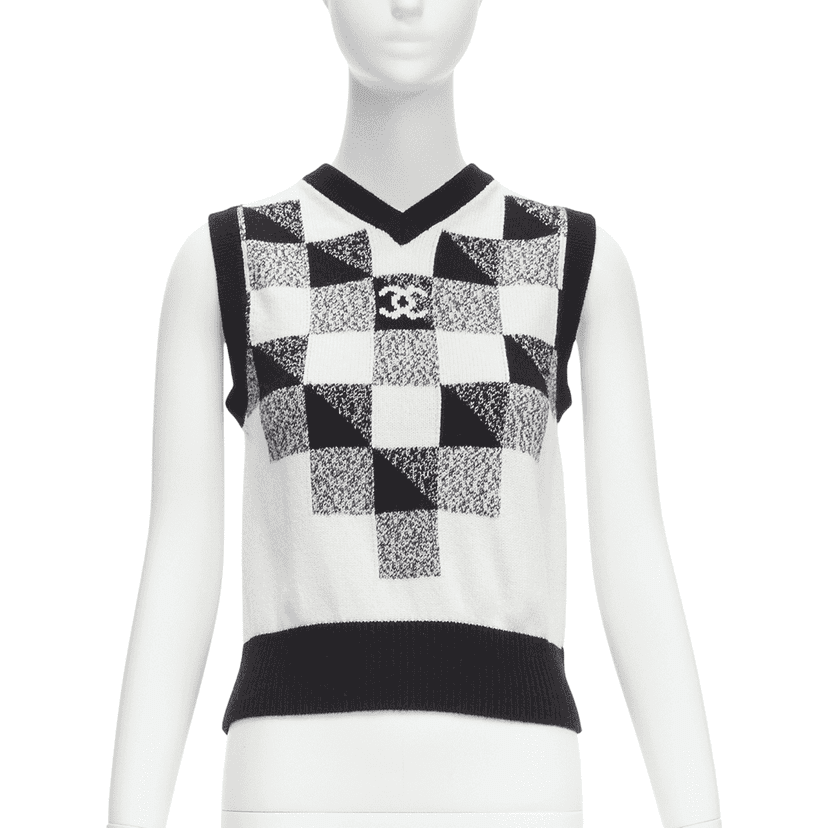 Chanel Check CC Sweater Vest Black Cashmere Never worn - Front View