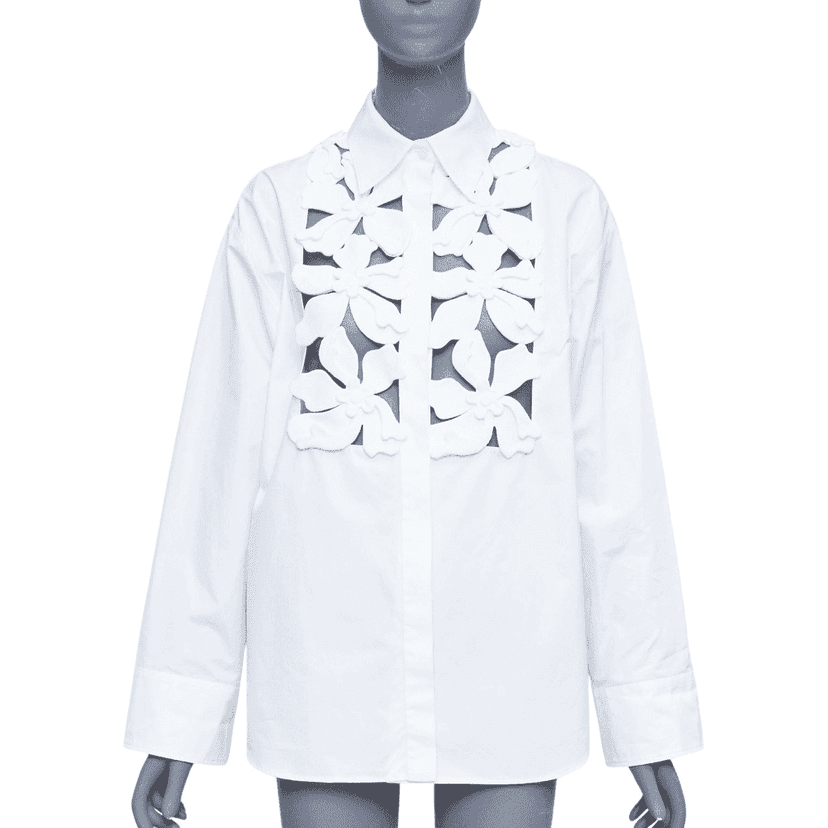Valentino Floral Bib Shirt White Cotton Very good condition - Front View