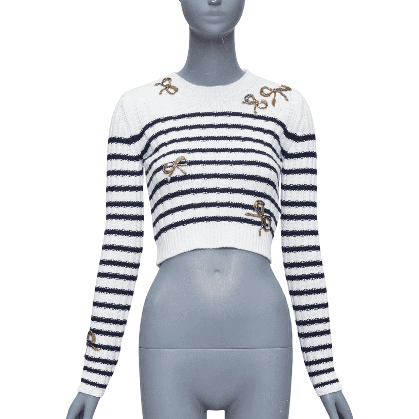 Valentino Garavani Sequin Ribbon Sweater Beige Wool Never worn - Front View