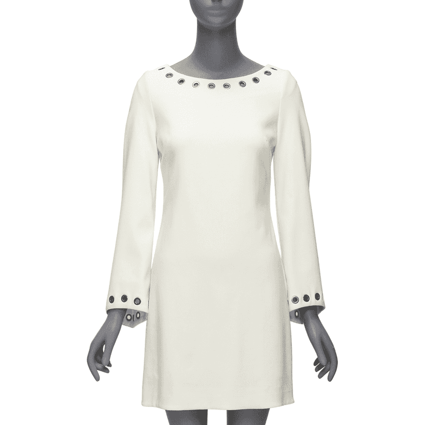 Celine Grommet Mini Dress Ecru Wool Very good condition - Front View