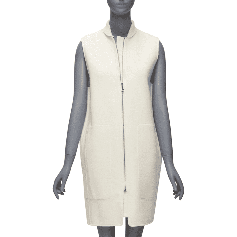 Hermès Cream Ribbed Sleeveless Coat Ecru Cashmere Never worn - Front View