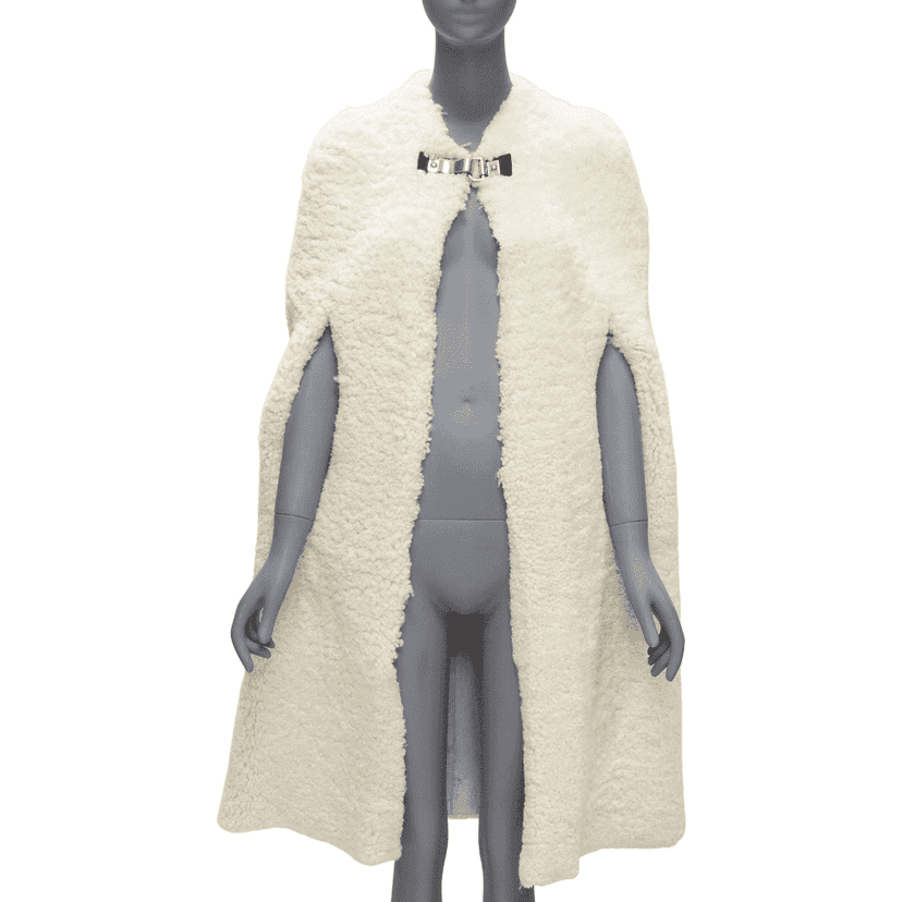 Celine Gold Buckle Shearling Cape Ecru Fur Very good condition - Front View