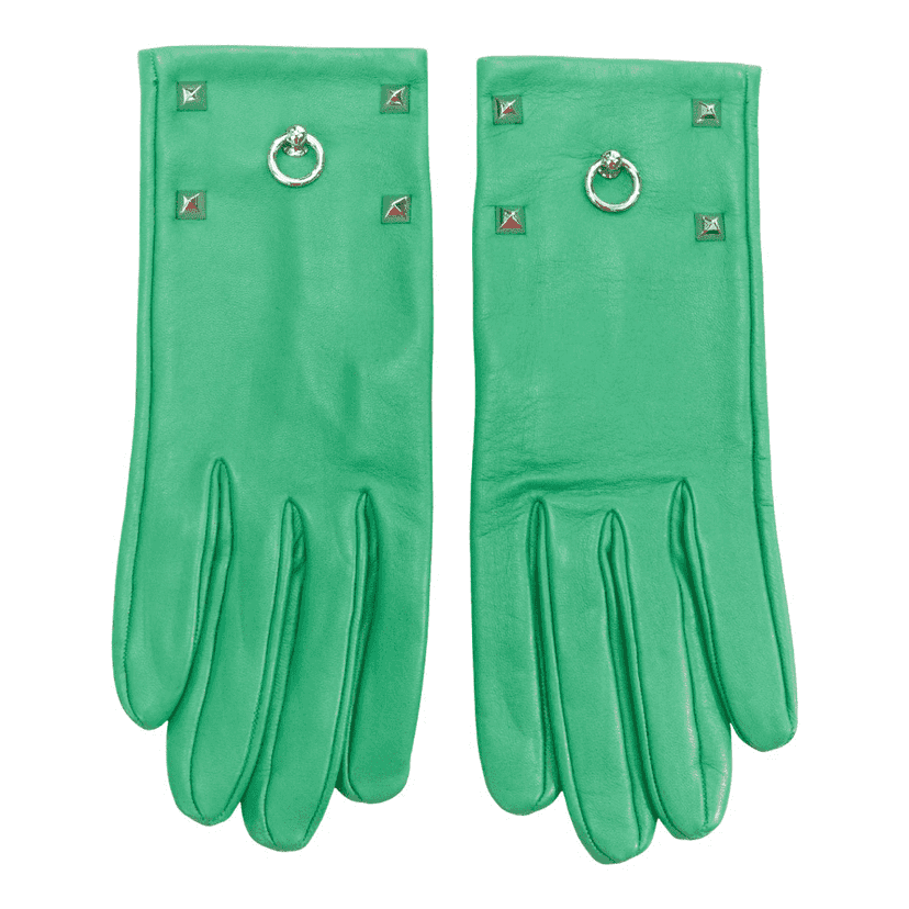 Hermès Pink Stud Gloves Green Leather Very good condition - Front View