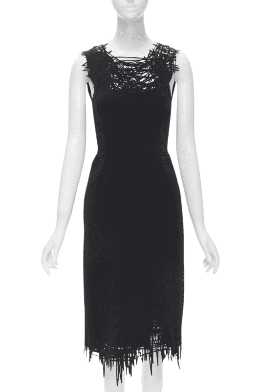 Oscar De La Renta Scribble Sheath Dress Black Polyester Very good condition - Front View