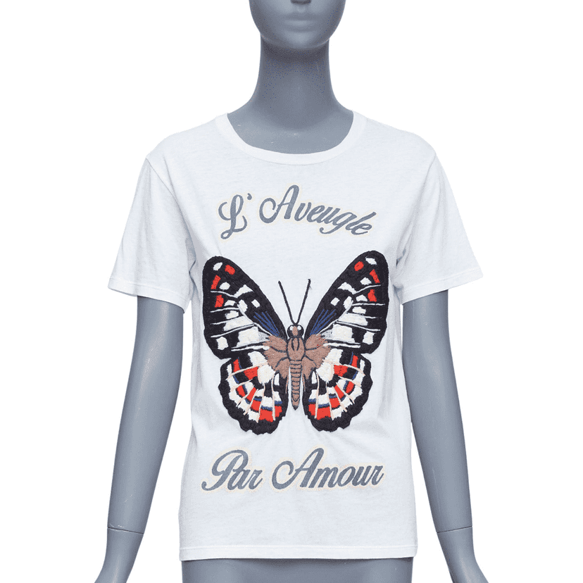 Gucci Butterfly Embroidered Tee White Cotton Never worn - Front View