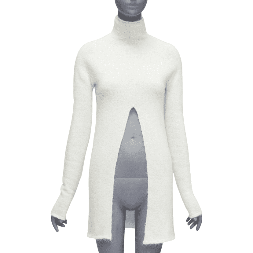 Jil Sander Split Front Sweater White Wool Never worn - Front View