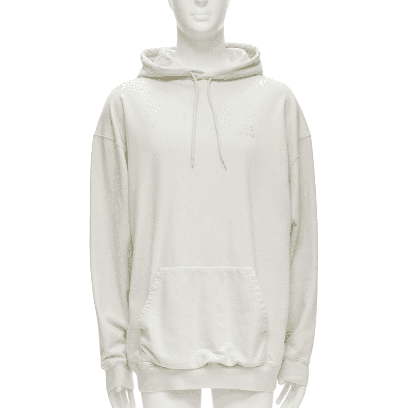 Balenciaga Logo Oversized Hoodie Ecru Cotton Never worn - Front View