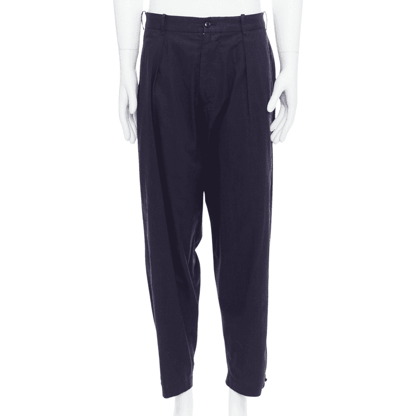 Yohji Yamamoto Cotton Pleated Pants Navy Cotton Good condition - Front View