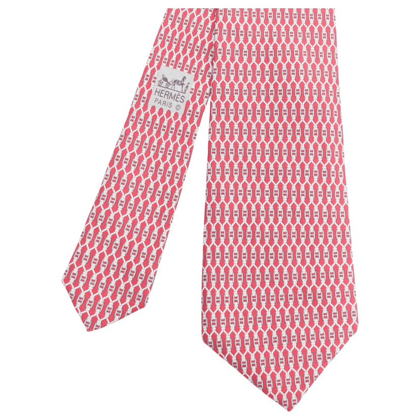Hermès Signature H Chain Tie Red Silk Very good condition - Front View