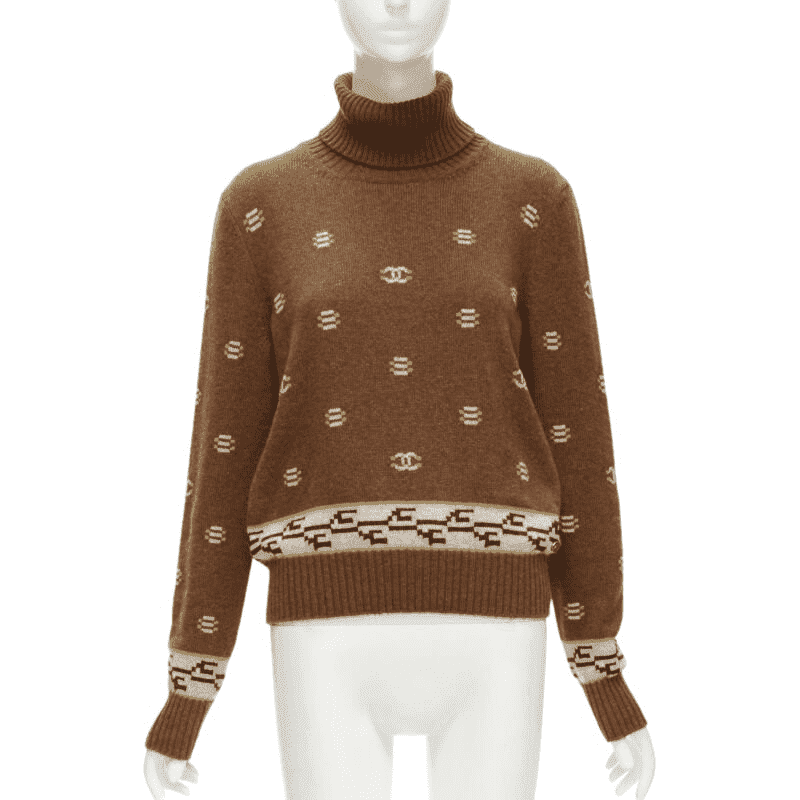Chanel Logo Turtleneck Sweater Brown Cashmere Never worn - Front View