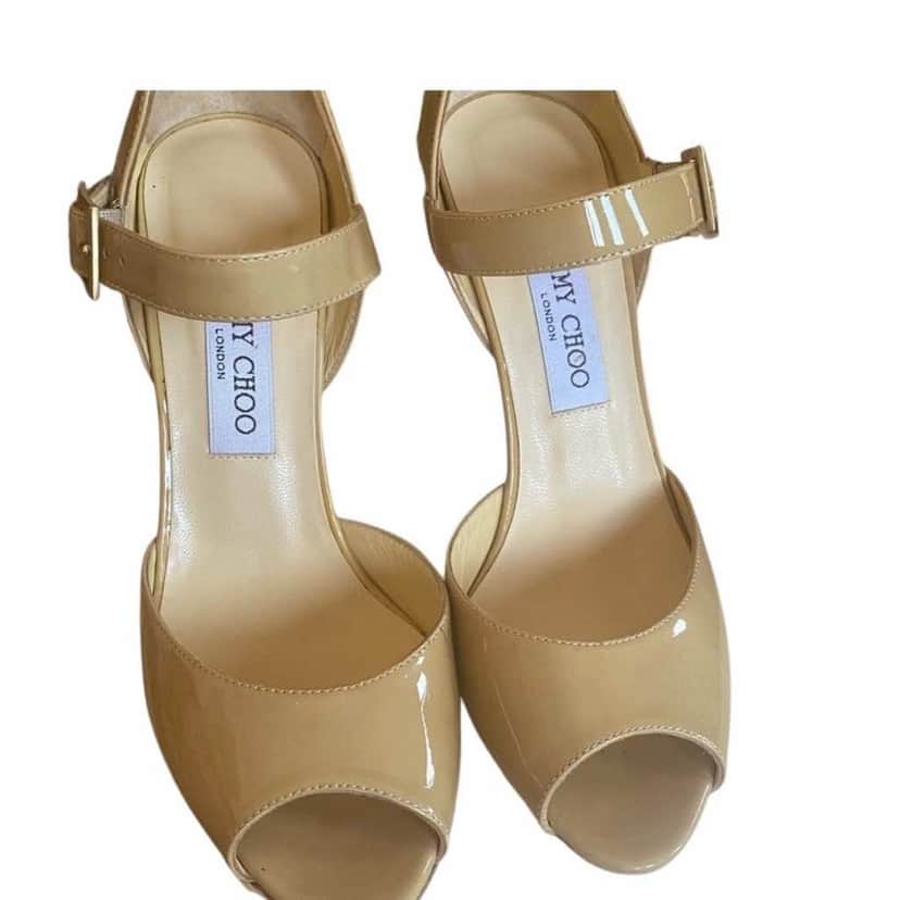 Jimmy Choo Ankle Strap Sandals Beige Leather Very good condition - Front View