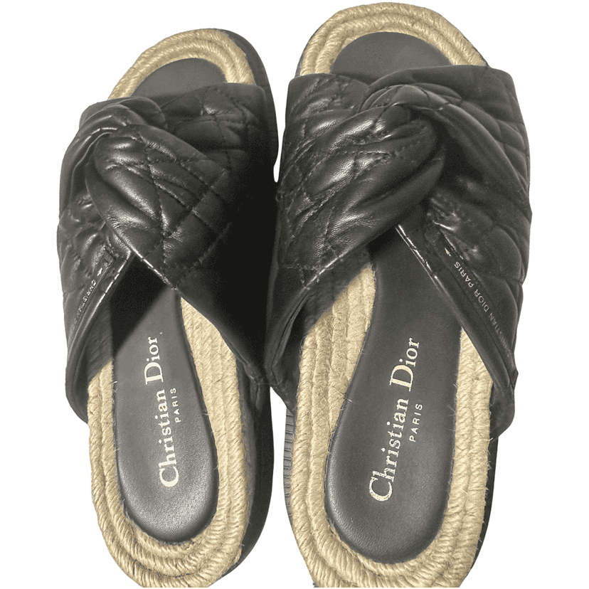 Christian Dior Cannage Dtwist Sandals Black Leather Good condition - Front View