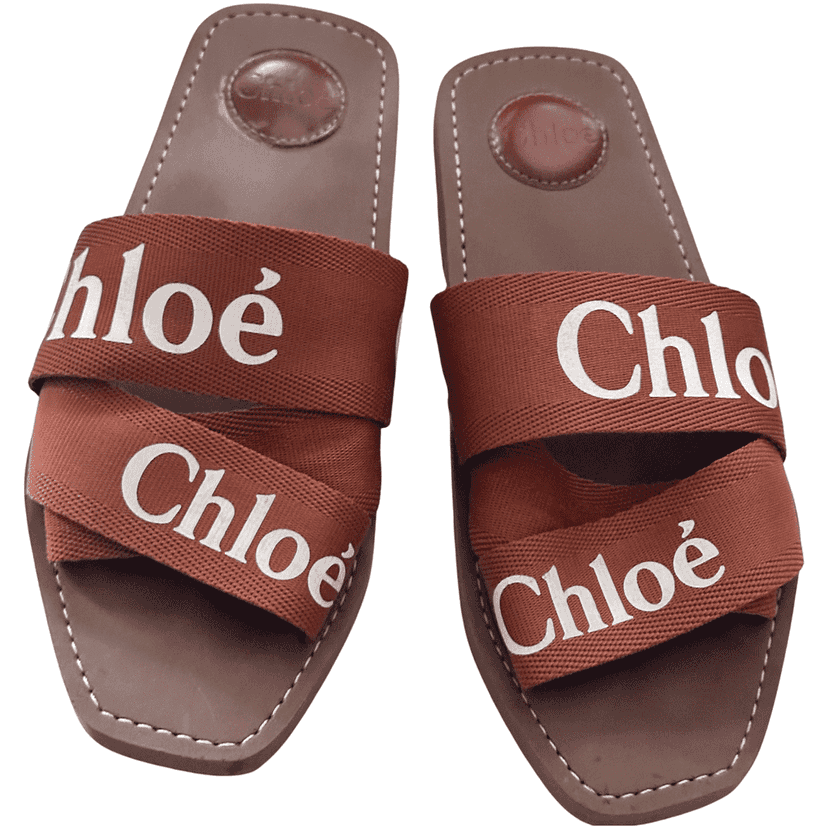 Chloé Woody Flat Slides 40 Brown Canvas Good condition - Front View