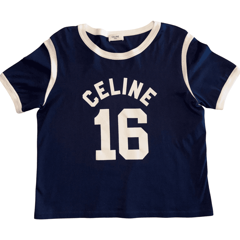Celine Short T-shirt Navy Cotton Never worn - Front View