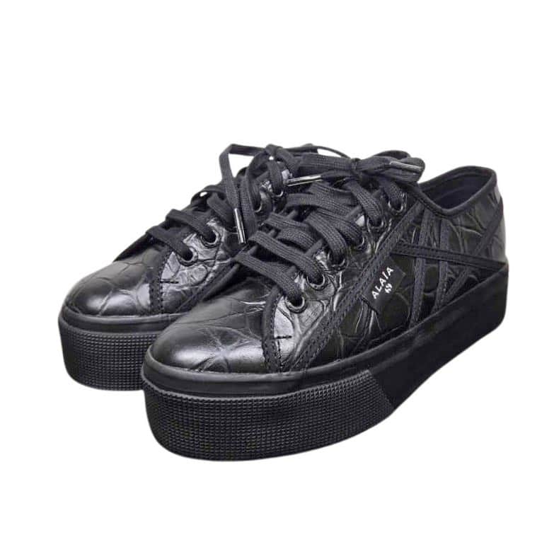 Alaïa Sneakers collaboration with Superga Black Leather Never worn - Front View