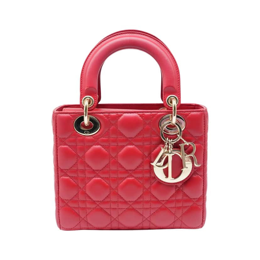 Christian Dior Christian Dior Red Color Small Lady Dior Lambskin Leather Satchel Bag Red Very good condition - Front View