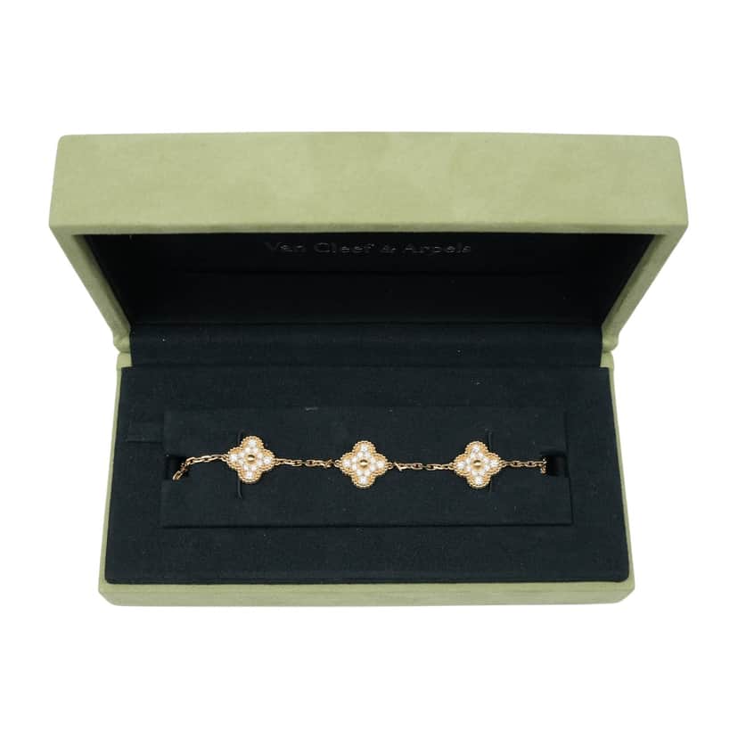 Van Cleef & Arpels  Vintage Alhambra bracelet, 5 motifs with Diamonds Gold Gold Good condition - Front View