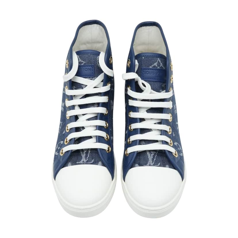 Louis Vuitton High-Top Denim Monogram Stellar Sneaker Size 36.5 Blue Denim Very good condition - Front View