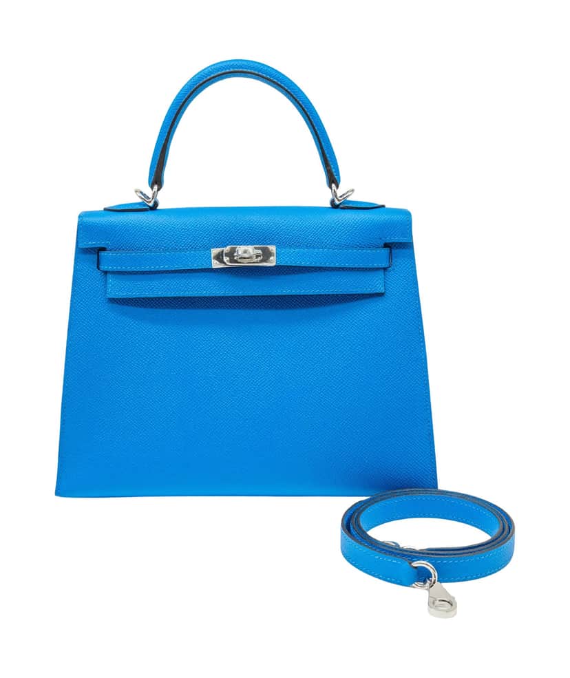 Hermès Kelly25 Epsom Blue Hydra Silver Hardware 2025 (Stamp K) Blue Leather Never worn - Front View