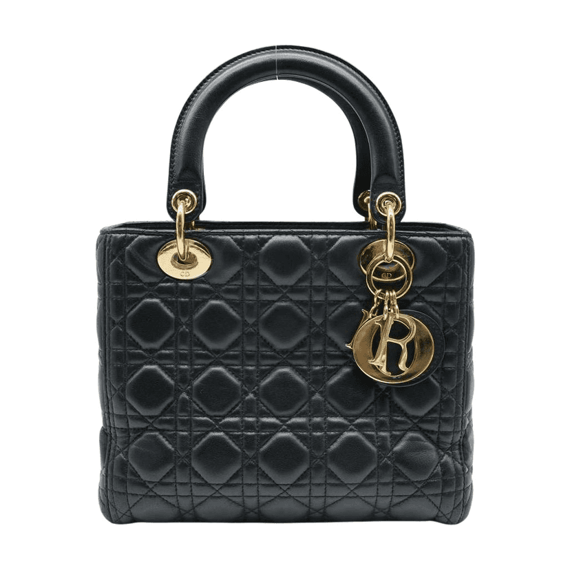 Dior Medium Lady Dior Bag Black Cannage Lambskin M0565ONGE_M900 Black Fair condition - Front View