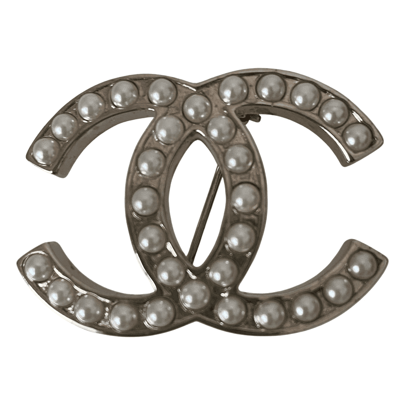 Chanel CC Brooch Silver Good condition - Front View