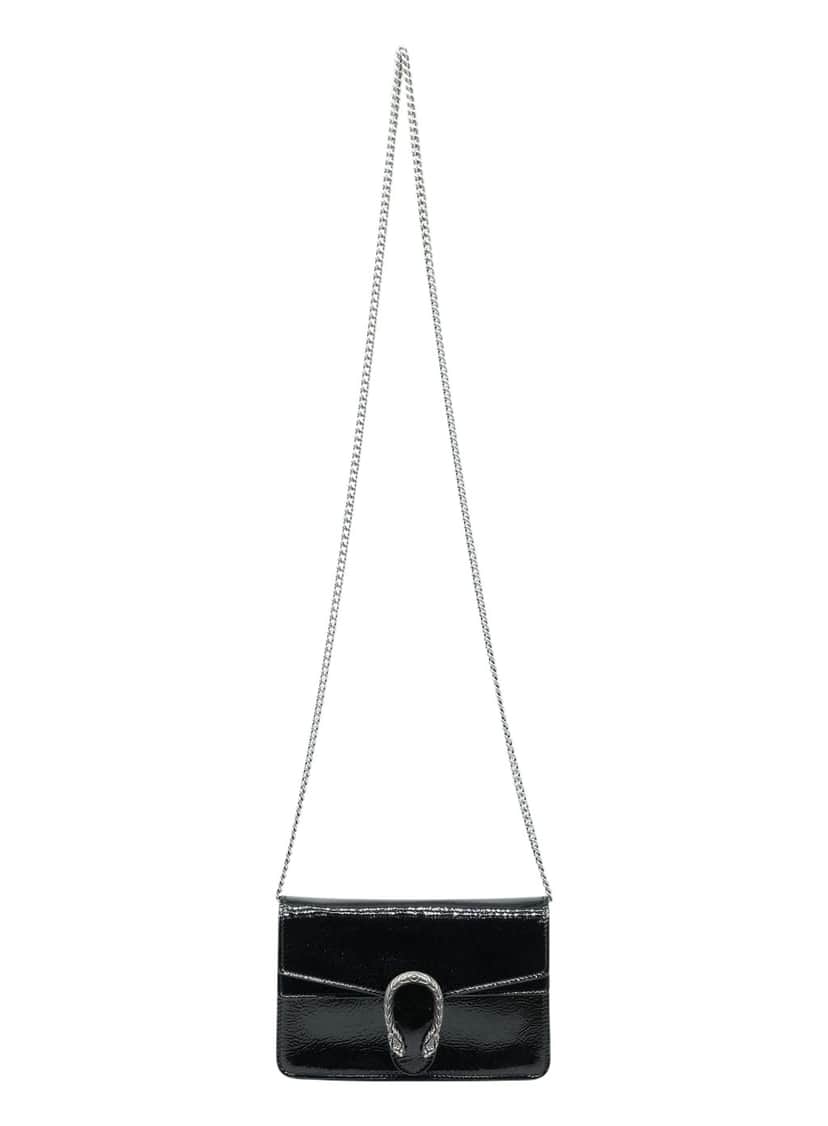 Gucci Super Mini Dionysus Bag in Patent Leather Black Black Fair condition - Front View