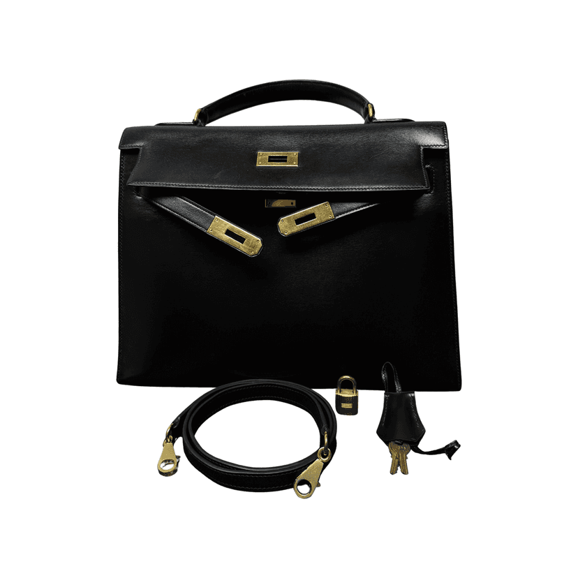Hermès Kelly 32 Vintage 1984 Black Leather Good condition - Front View