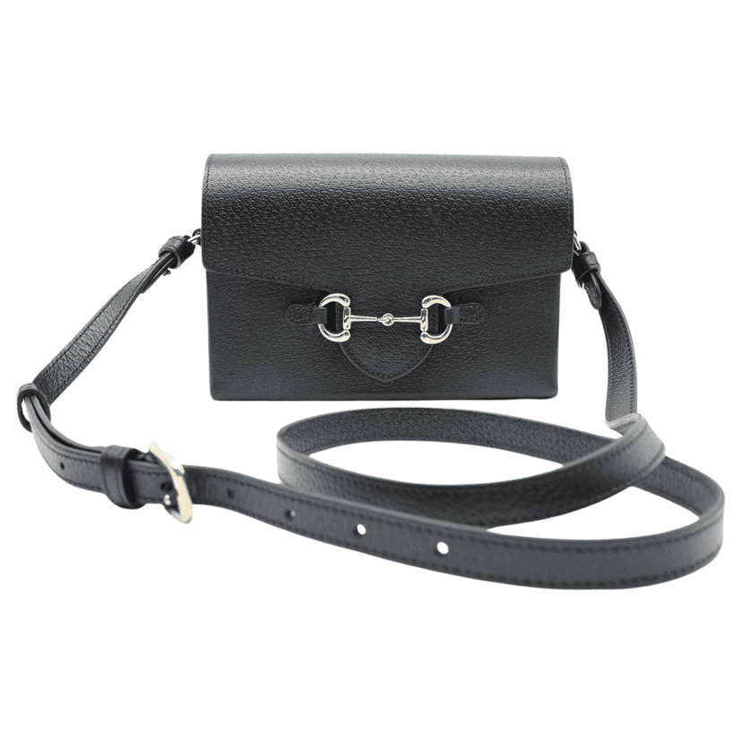 Gucci Horsebit 1995 Flap Shoulder Bag Black Black Leather Good condition - Front View