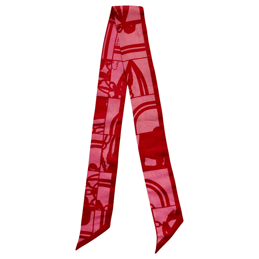 Hermès Twilly Pink & Red Pink Silk Very good condition - Front View