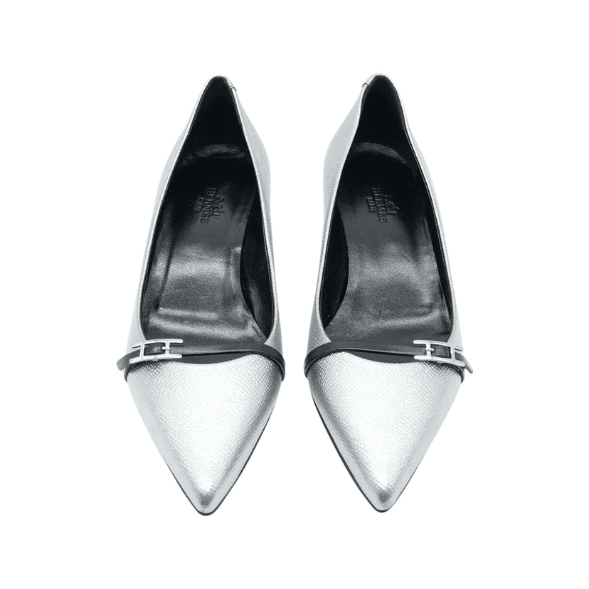 Hermès Ballet Flats Silver Size 36 Silver Leather Good condition - Front View