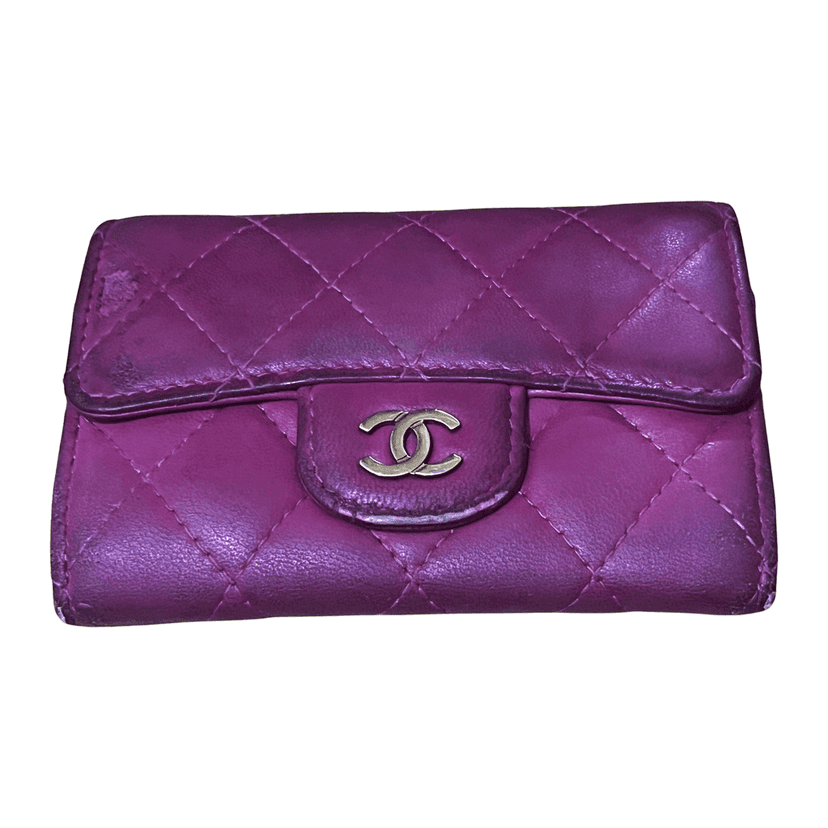 Chanel Card Holder Pink Leather Good condition - Front View