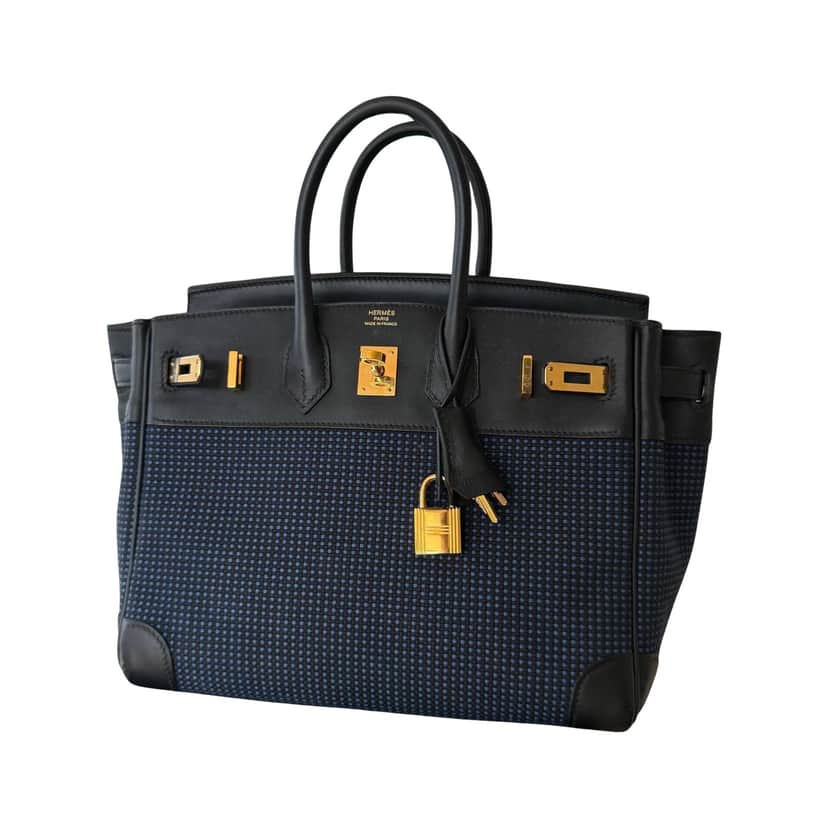 Hermès Birkin 25 Toile Quadrille Navy Leather Very good condition - Front View